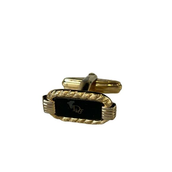 Christian Dior Authentic Rectangular Cufflinks Gold Black Stone Men's Jewelry - Picture 3 of 8